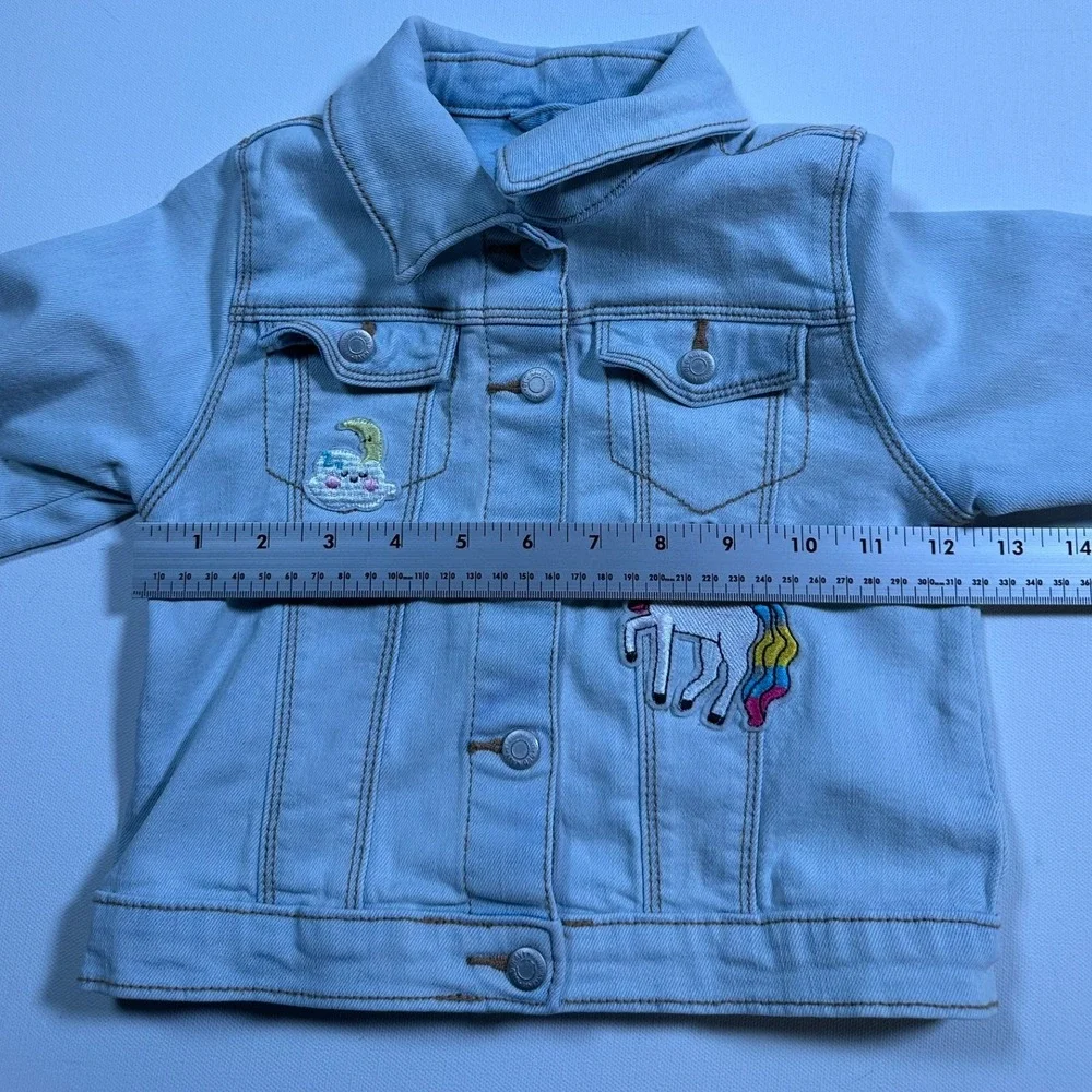 Old Navy Denim Jacket Girls 4T Light Blue Unicorn Girl Gang Princess Patches SEO
